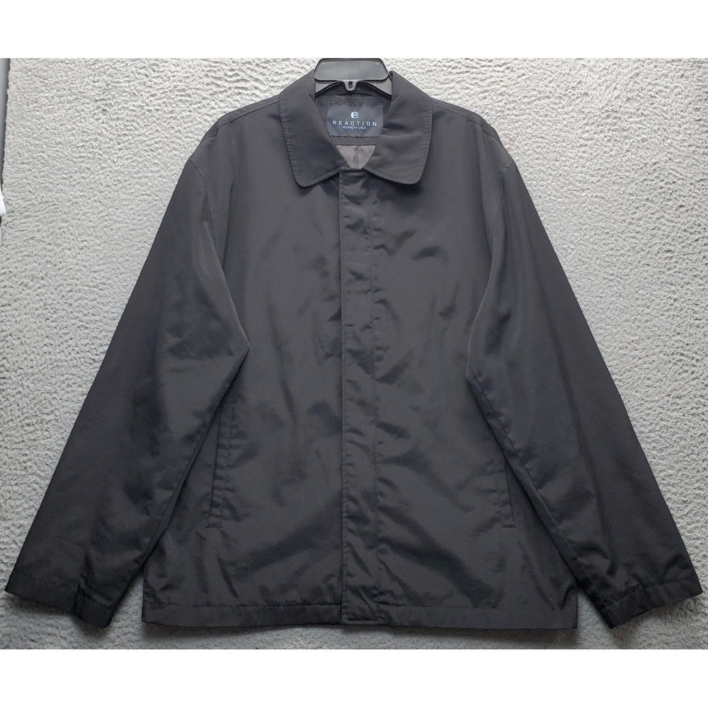 Kenneth Cole Reaction Windbreaker Jacket Men Large Black Rain Resistant Full Zip